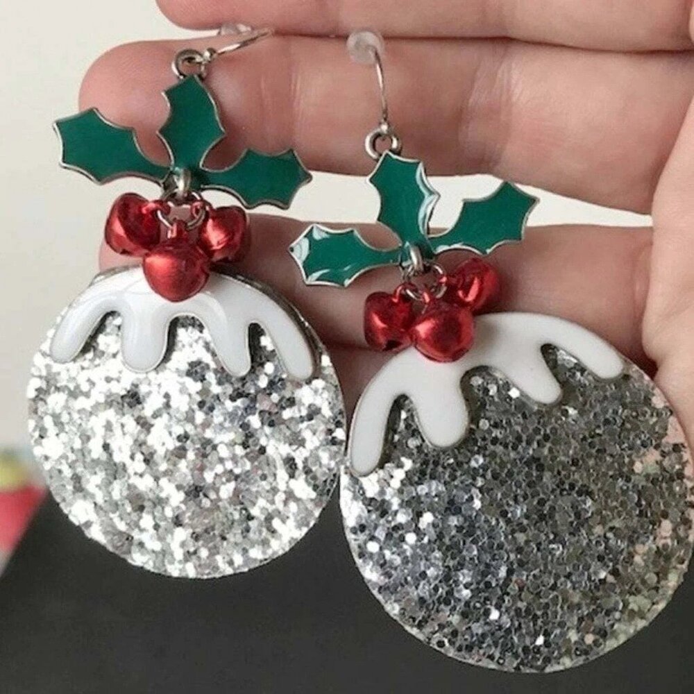 Christmas Ornament Earrings Holly New Holiday Party Statement Jewelry Dangle